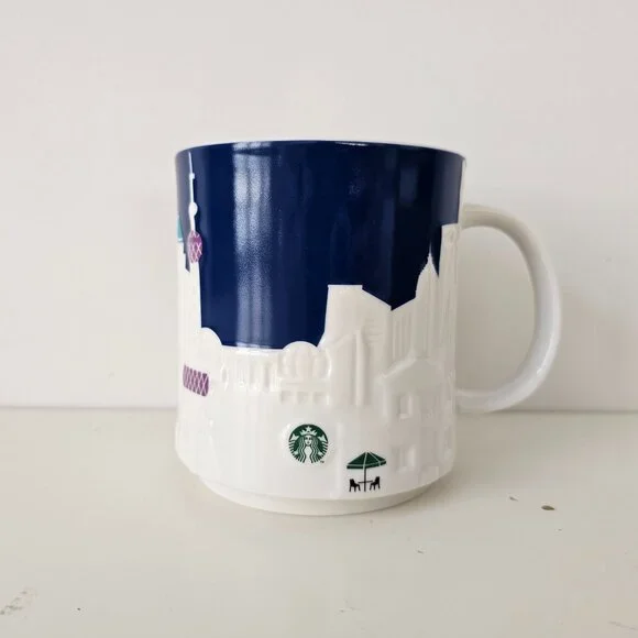 NIB STARBUCKS Shanghai Skyline Relief 3D White Blue Coffee Mug Cup 16floz/473ml - Picture 2 of 9